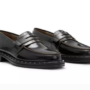 All Saints Black Leather Penny Loafers Timeless Flats